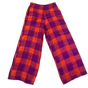 Eva Franco Anthropologie Rockabilly Plaid Linen Pants Wide Leg Checkered